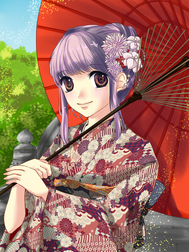 傘を差した着物女性