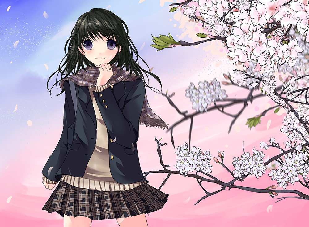 桜と女子高生